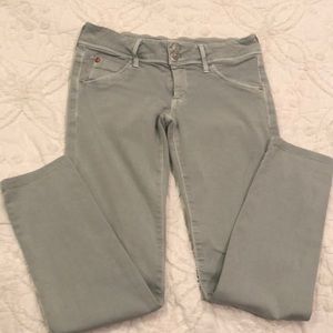 Hudson teal button pocket skinny jeans